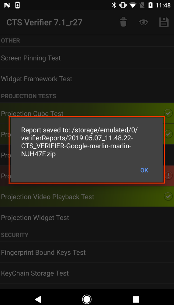 CTS Verifier path to saved report