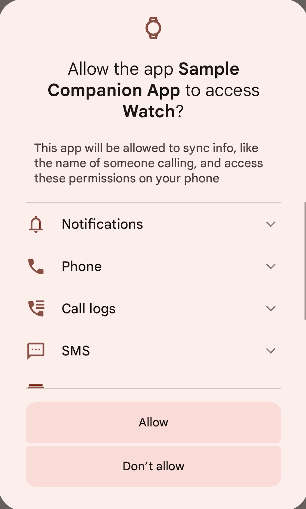 Снимок экрана телефона с подсказкой о предоставлении разрешений