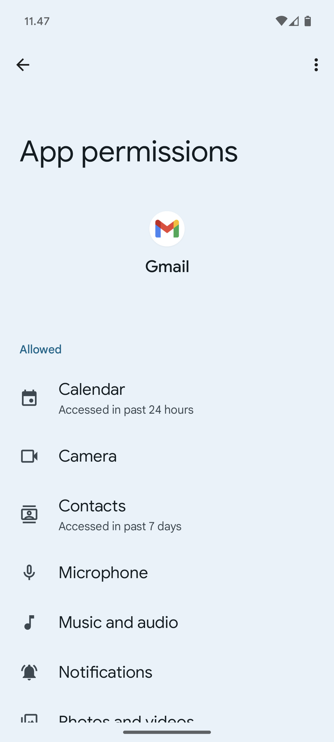 Autorizzazioni di un&#39;applicazione installata: Gmail