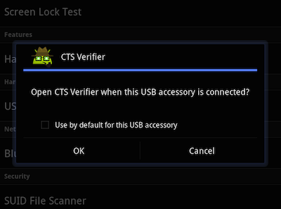 Teste de acessório usb CTS Verifier