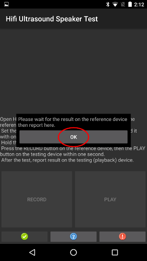 Dispositivo de teste com caixa de diálogo
