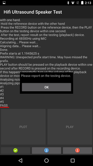 O dispositivo de referência mostra PASS