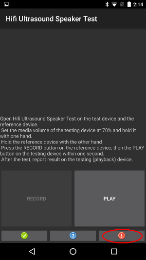 Botão vermelho no dispositivo de teste
