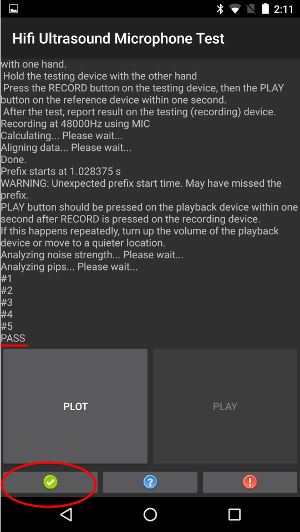 Dispositivo de teste mostrando PASS