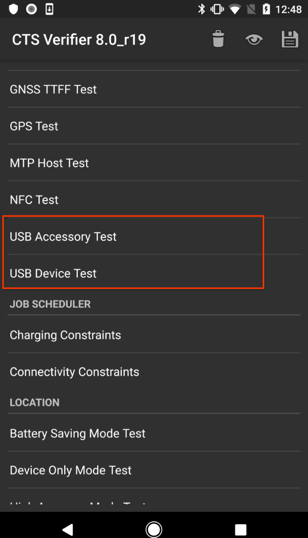 Teste de acessório USB do CTS Verifier