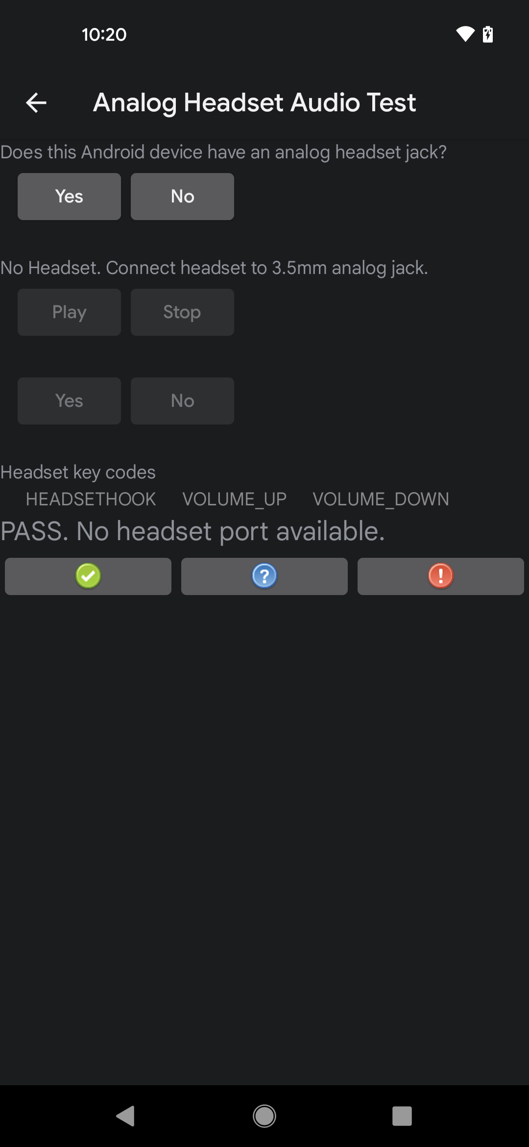 Risultato del test per un DUT senza porta analogica per cuffie