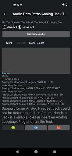 アナログ イヤホン差込口のオーディオ データパスのテストの実行準備完了