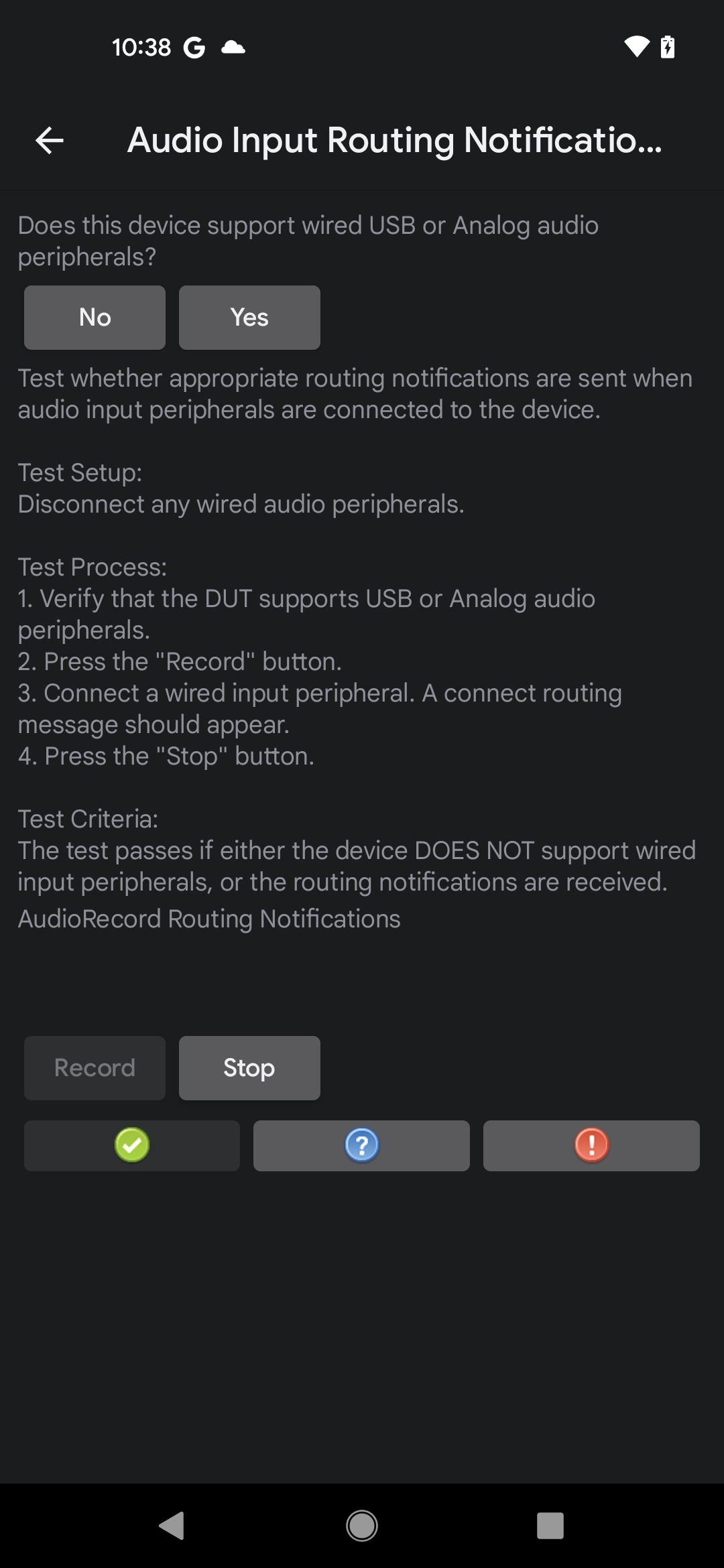Audio Input Routing Notifications test