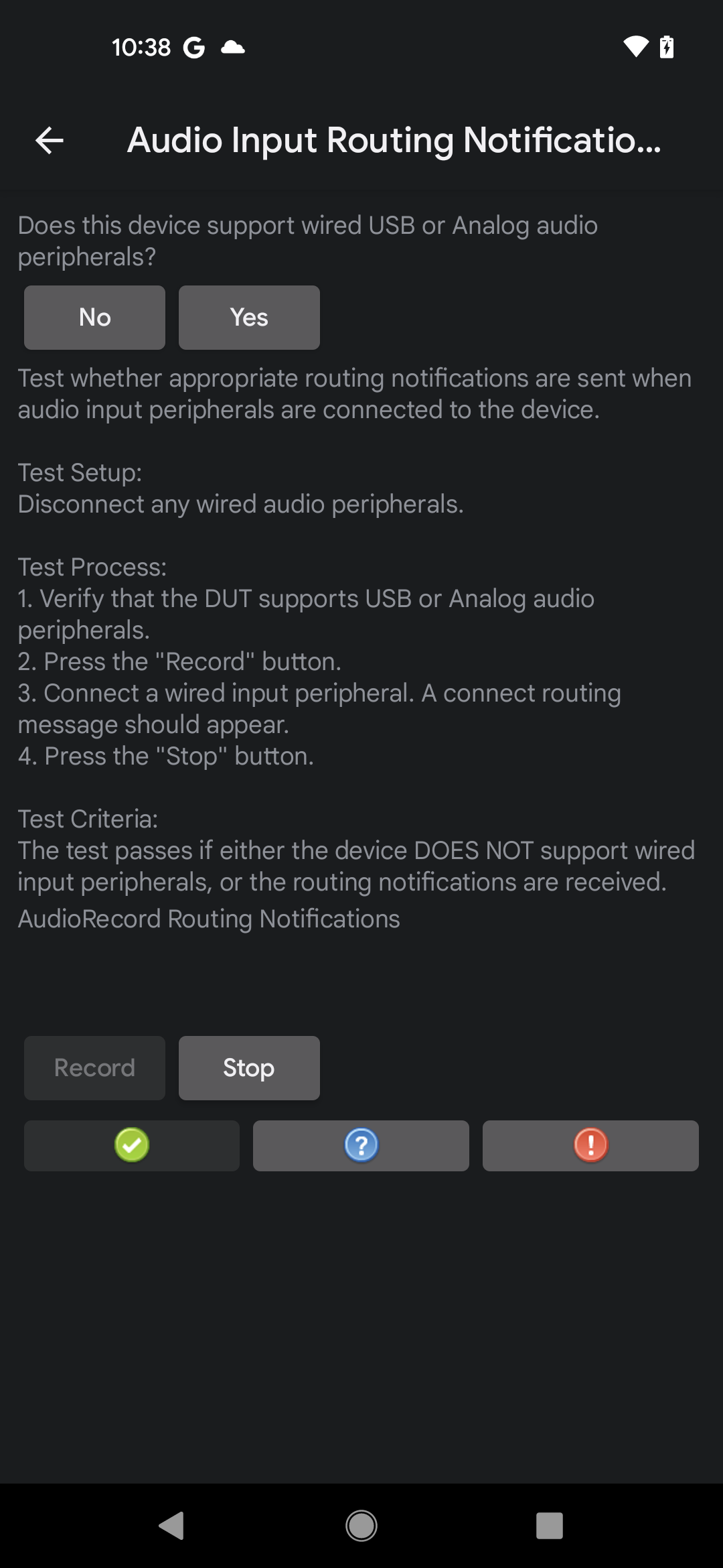 Test der Audioeingangs-Routing-Benachrichtigungen