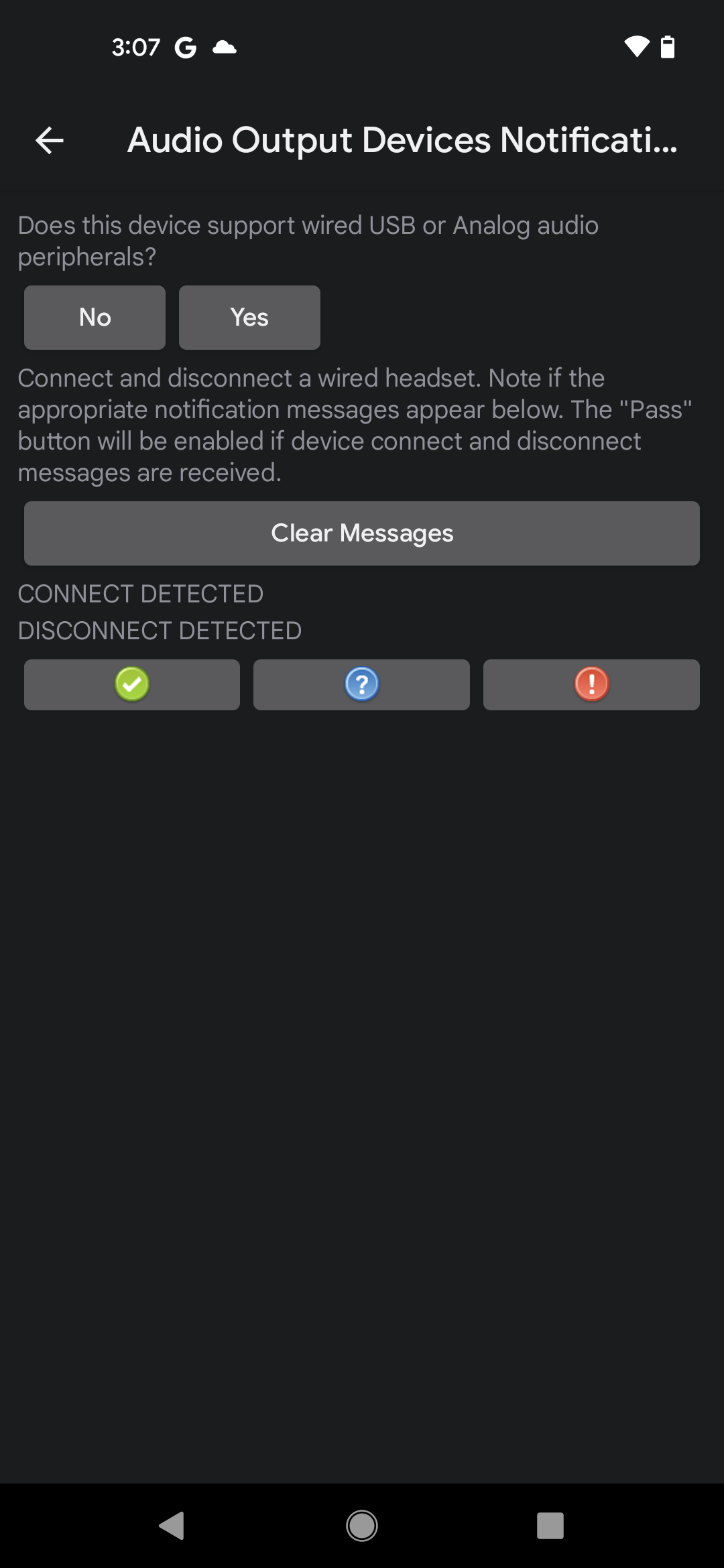 Output Devices Notifications test UI