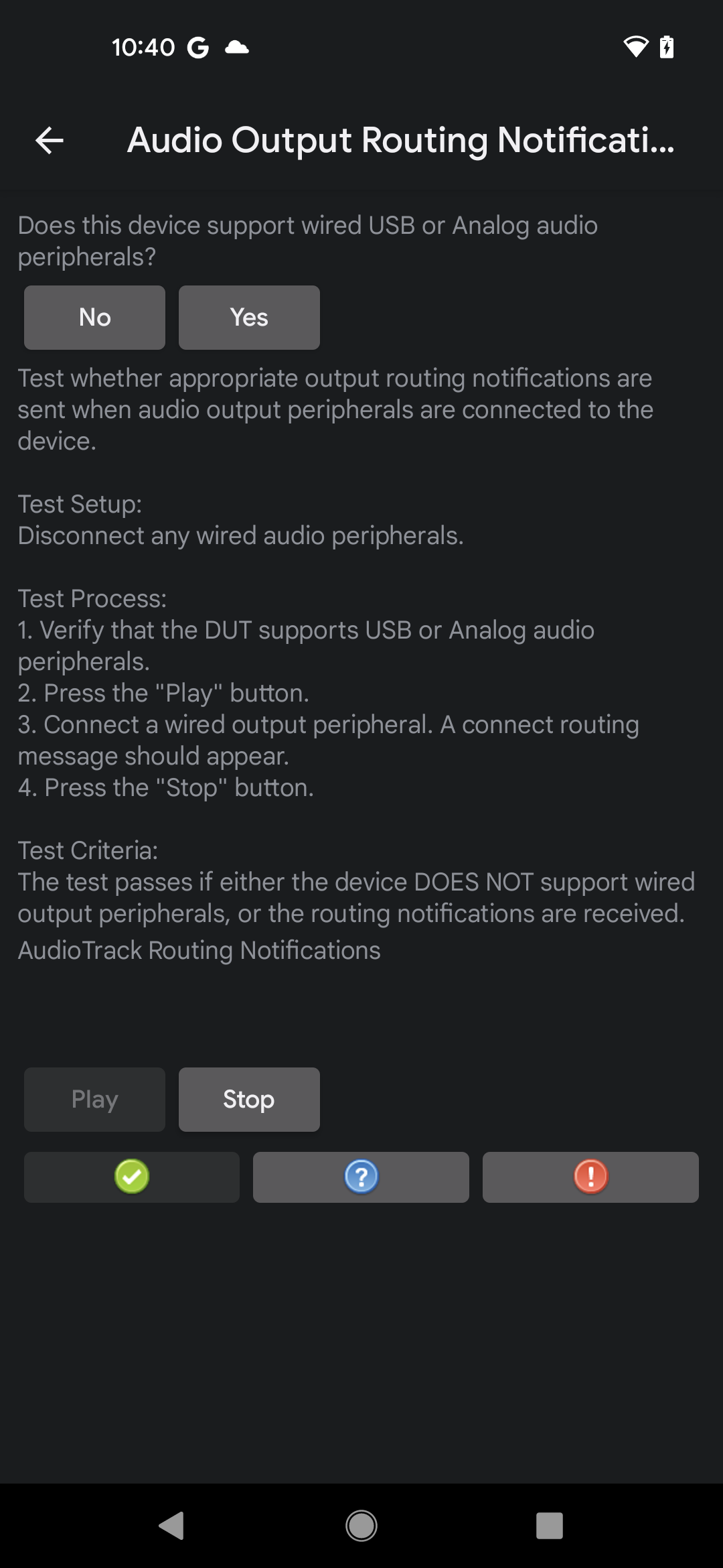 Test delle notifiche di routing dell'uscita audio