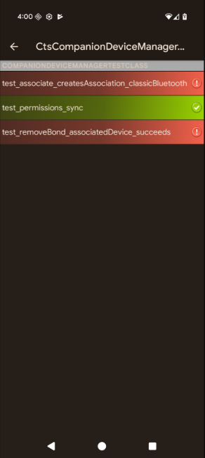 Host-side multidevice test results in CTS Verifier app