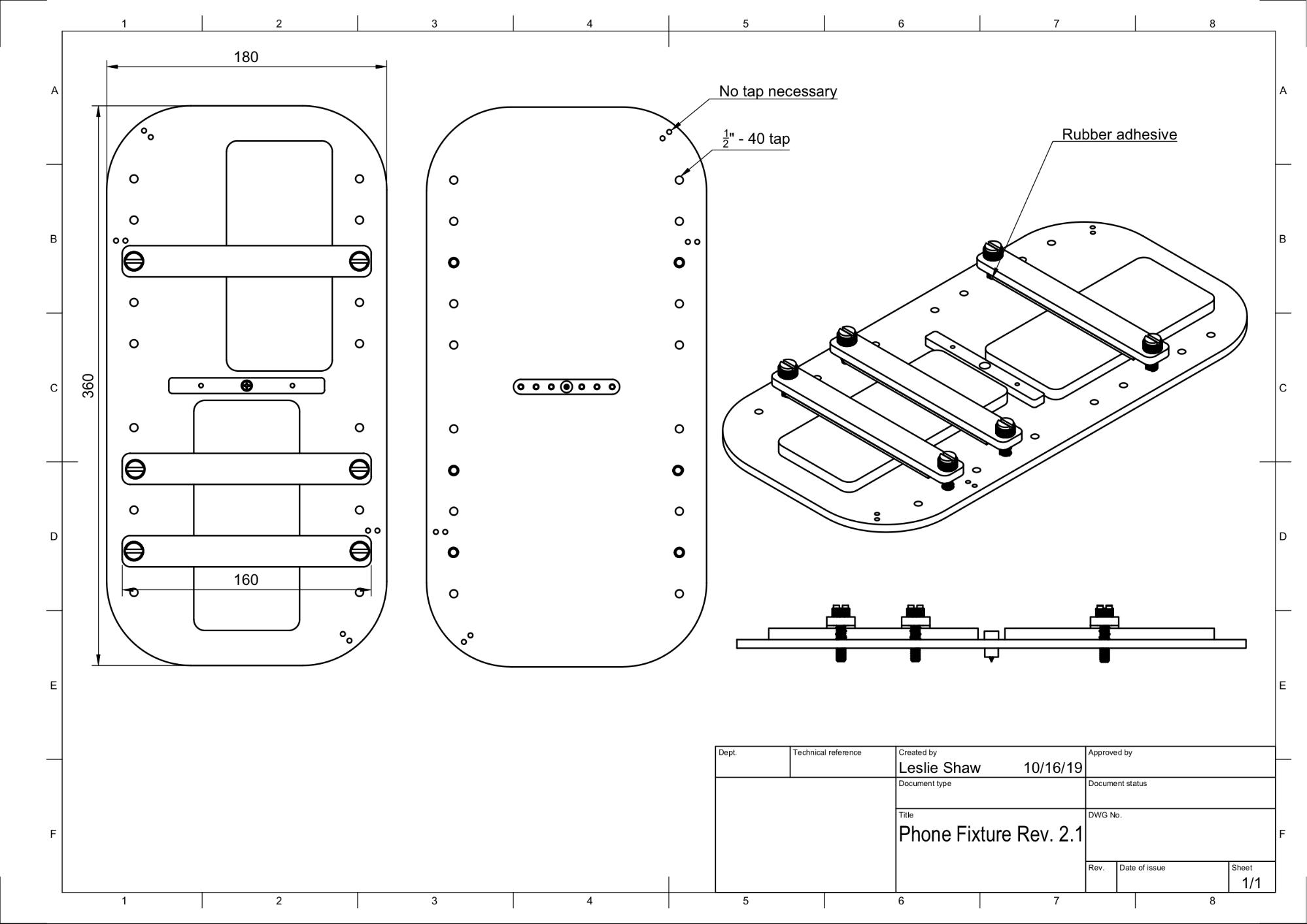 Rysunek CAD mocowania telefonu