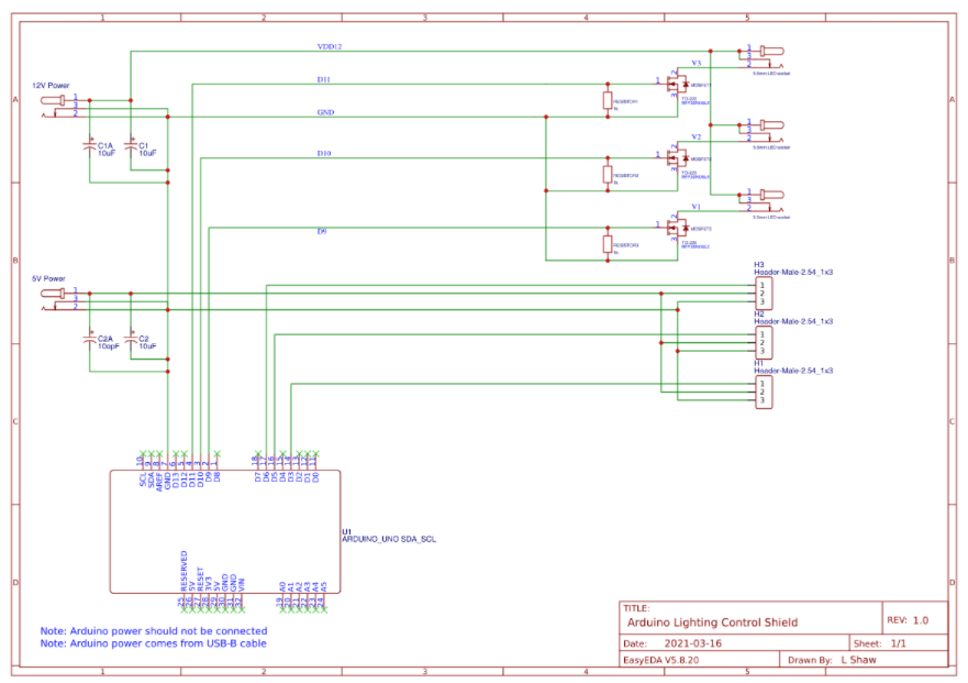 Schematische Darstellung des Arduino-Schildes