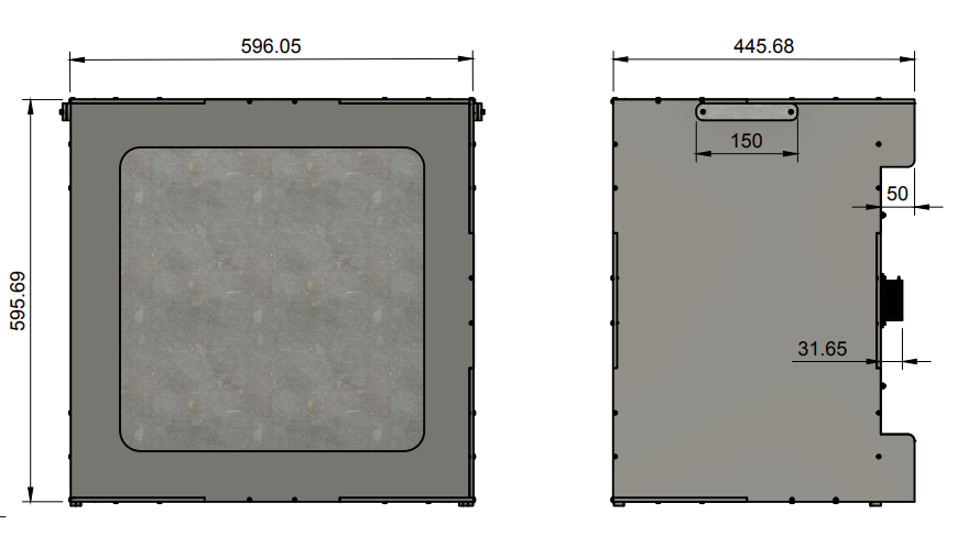 Dimensiones de la caja de fusión del sensor de tableta