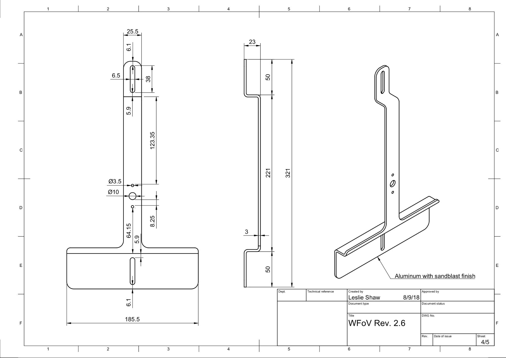 Mechanical drawing of tablet mount