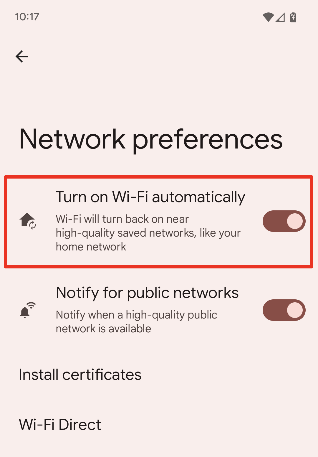 Turn on Wi-Fi automatically feature