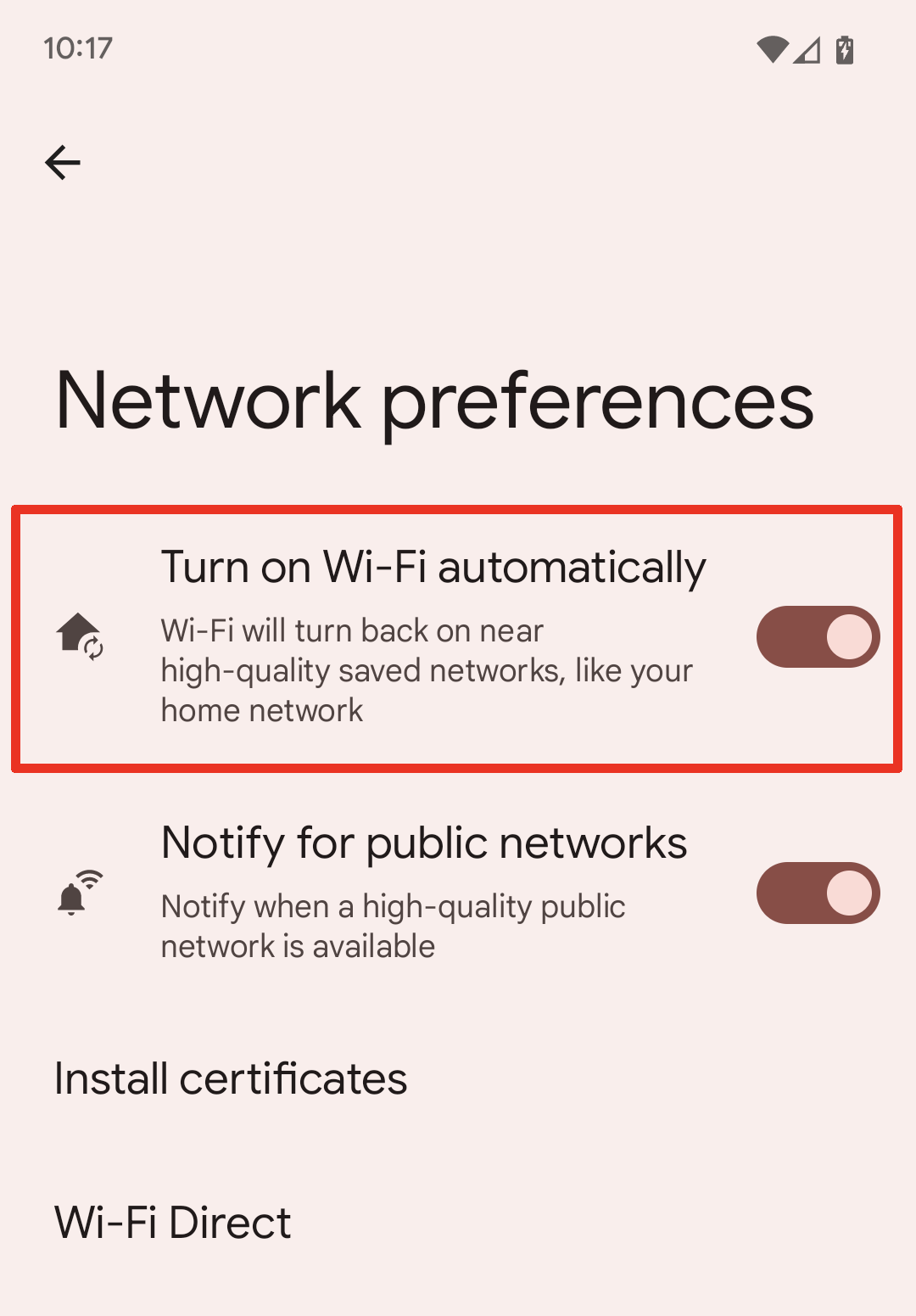 Fitur Aktifkan Wi-Fi secara otomatis