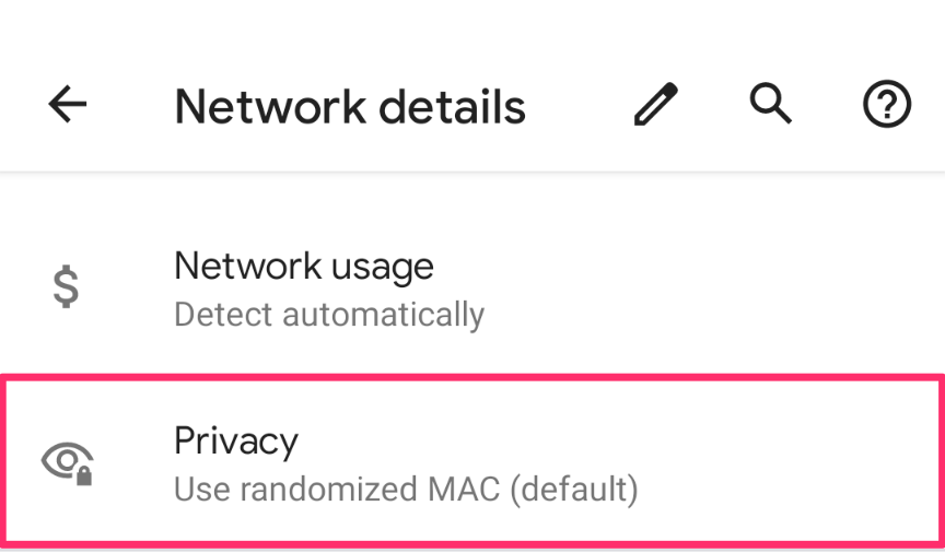 Opsi pengacakan MAC