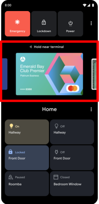 Fonctionnalité d&#39;accès rapide à Wallet dans le menu Marche/Arrêt