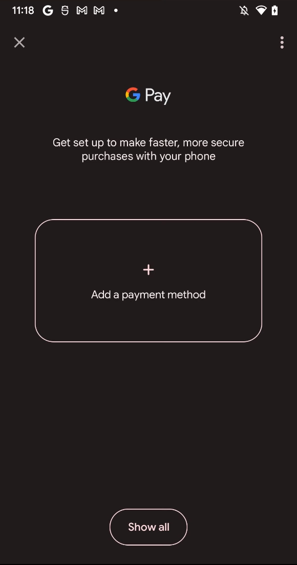 Vista de estado vacío en el Acceso rápido a la Billetera