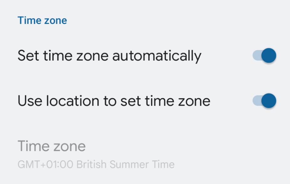 Automatic time zone detection in Settings