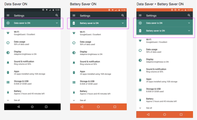 Battery saver and Data Saver are on