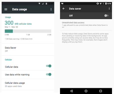 Mengaktifkan/menonaktifkan Penghemat Data