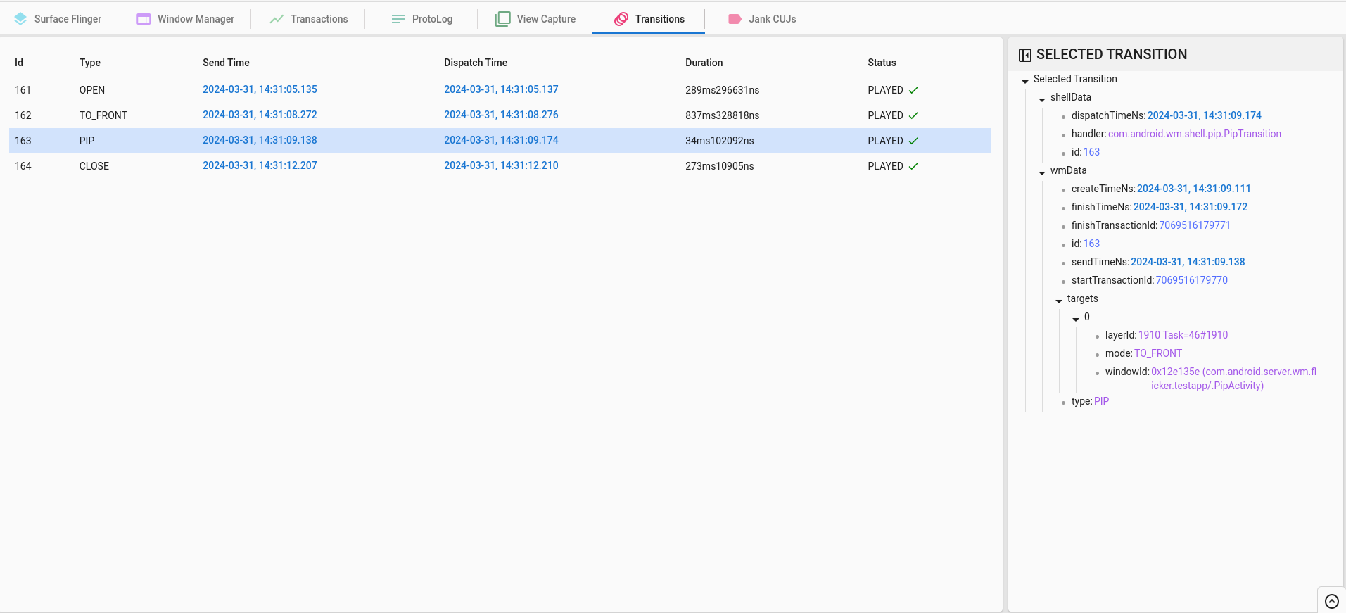 ניתוח מעקב אחר מעבר בין מעטפות
