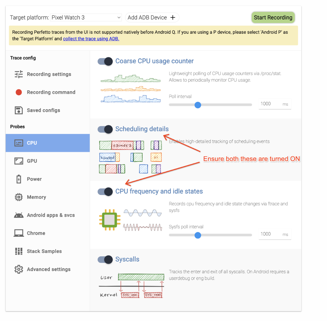 Scheduling details and CPU frequency and idle states toggles