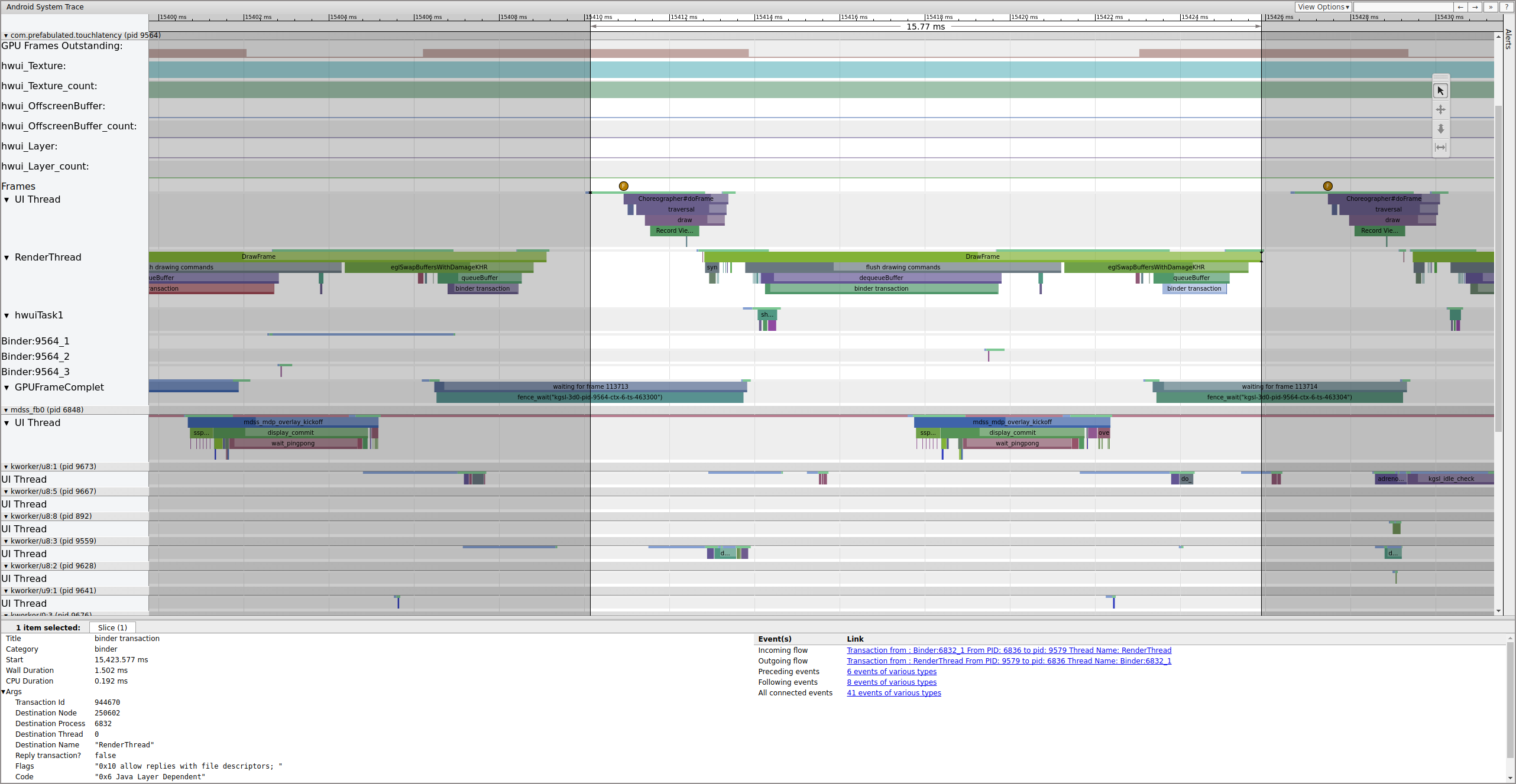 UI thread wakes, renders a frame, and enqueues it for SurfaceFlinger to consume