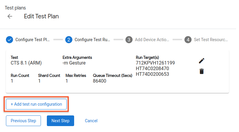 Configurar la ejecución de prueba