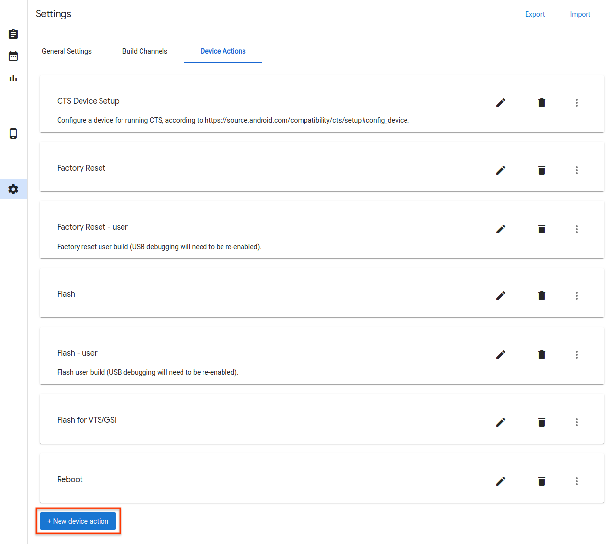 Pulsante di azione Nuovo dispositivo