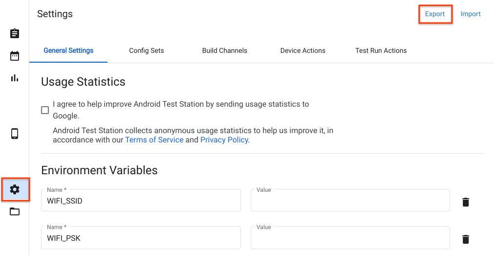 Exporta la configuración del host