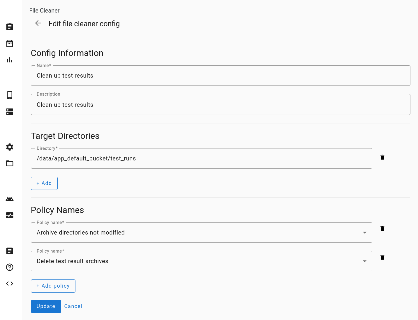 Edita la configuración del limpiador de archivos