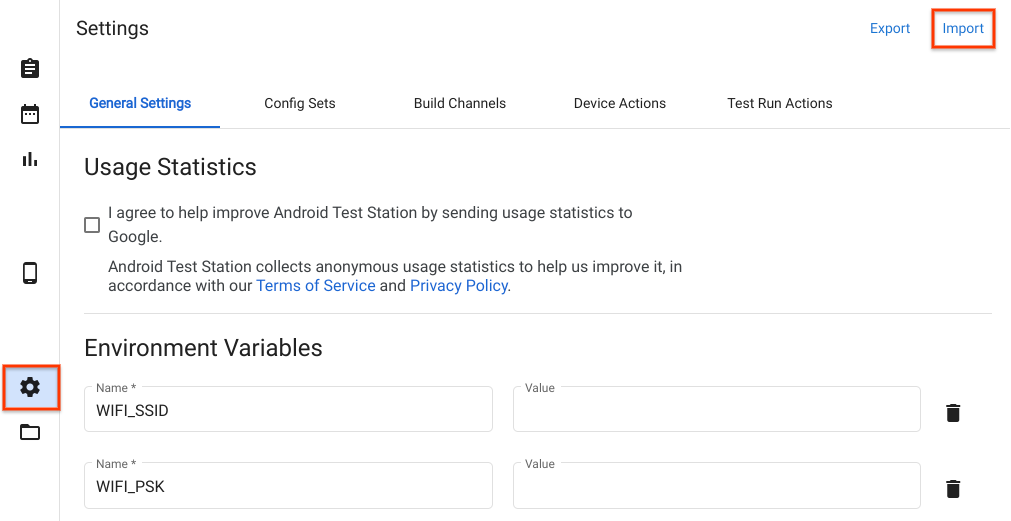 Importa los parámetros de configuración de host