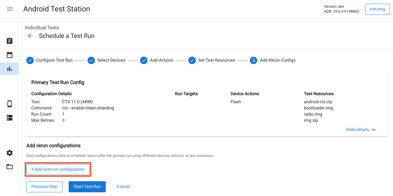 Aggiungi configurazioni di esecuzione di nuovo