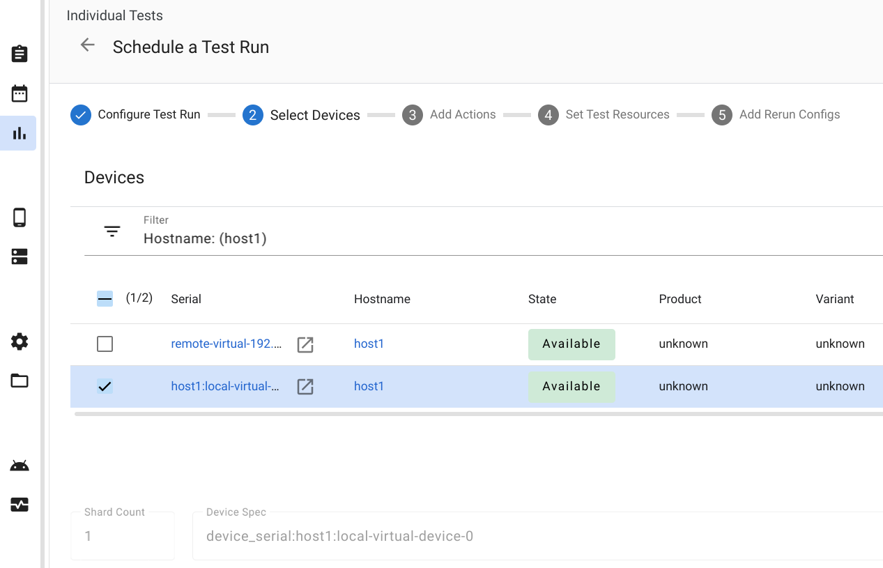 Sélectionnez des appareils virtuels