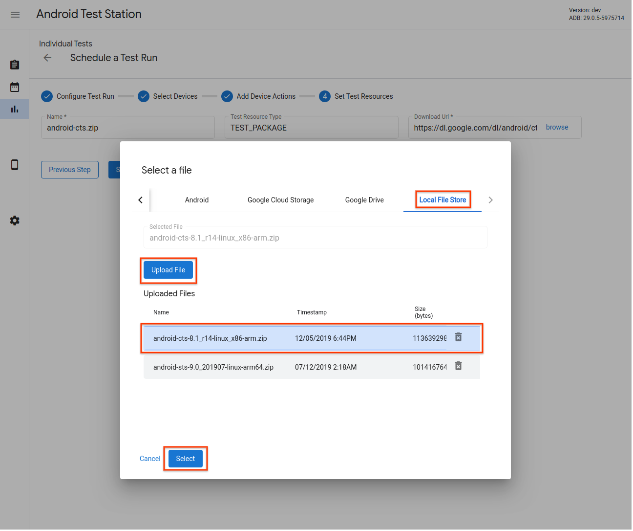 Test Resource Selector - Local File Store