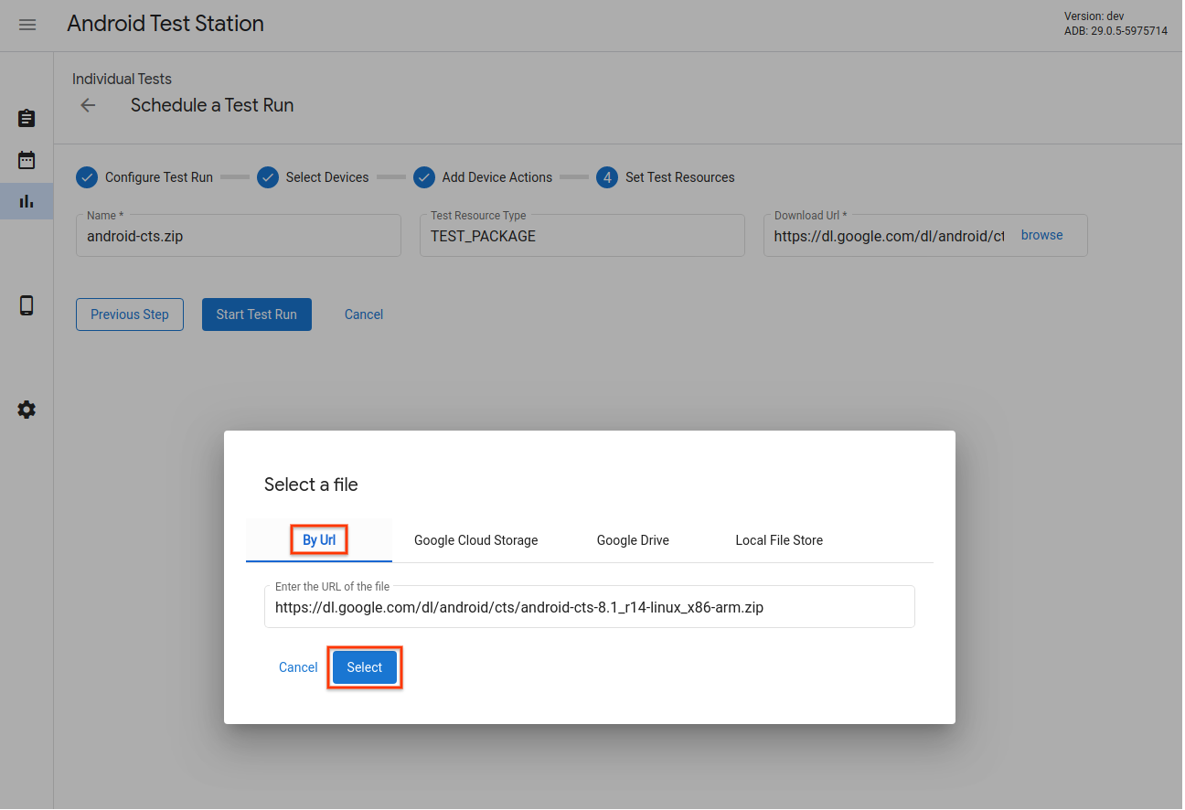 Testowy selektor zasobów – adres URL