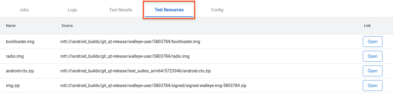 “Test Resources”标签页