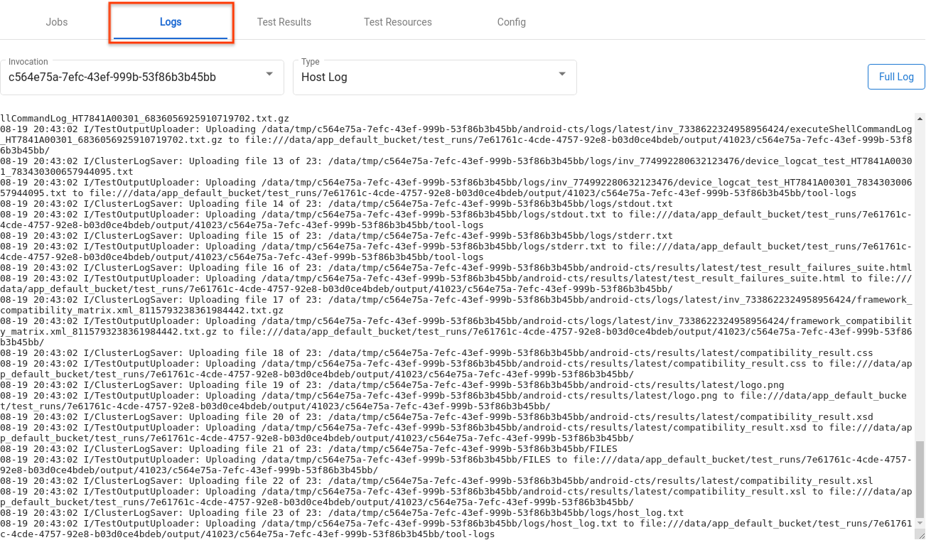 Journaux d&#39;exécution des tests