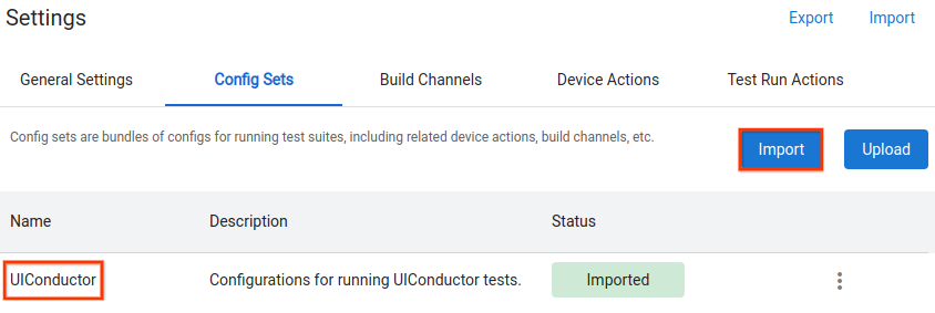 Import configuration