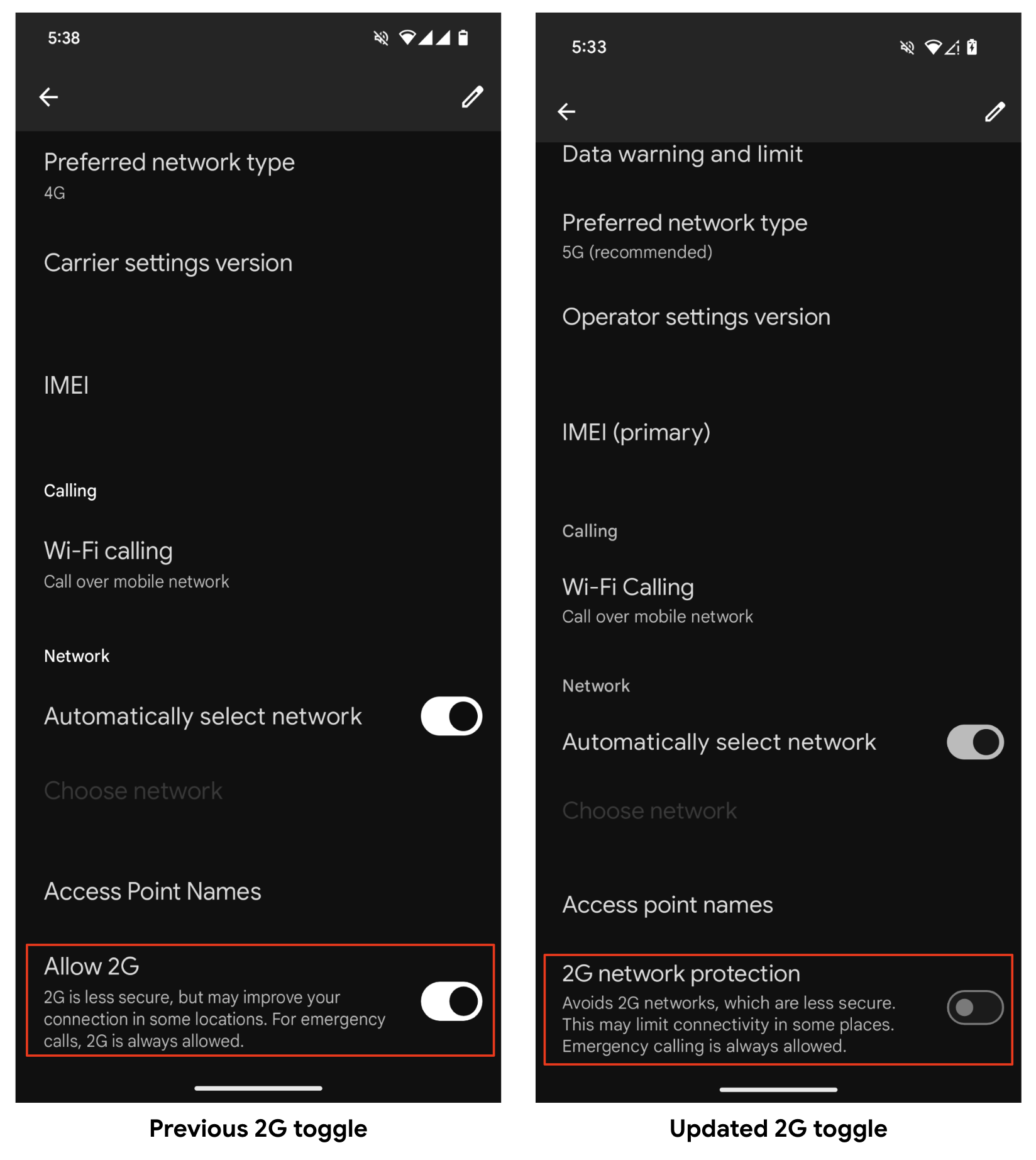 सिम की सेटिंग में 2G टॉगल करें