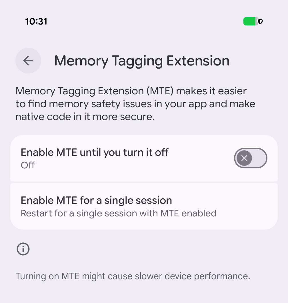 MTE developer option