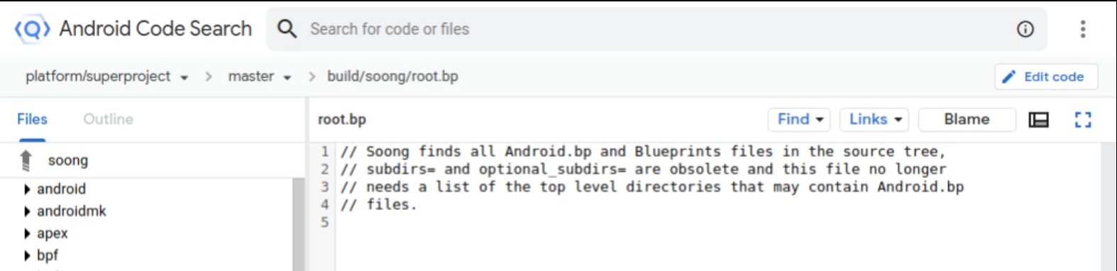 Pulsante Modifica codice di Android Code Search
